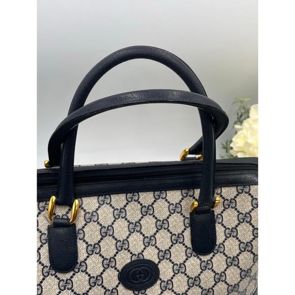 Gucci Designer 80’s Vintage Monogram GG Navy Boston Top Handle Handbag Satchel - Picture 8 of 14